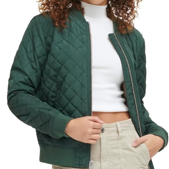 Levi's Women's Darkest Spruce Green Sz Extra Small Diamond Quilted Bomber Jacket - Picture 2 of 8